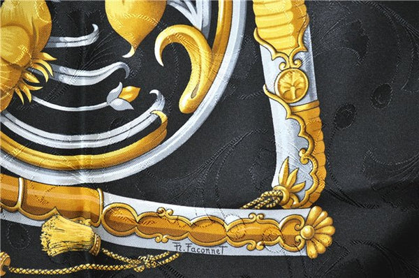 Authentic HERMES Carre 90 Scarf "DAIMYO" Silk Black 2438F