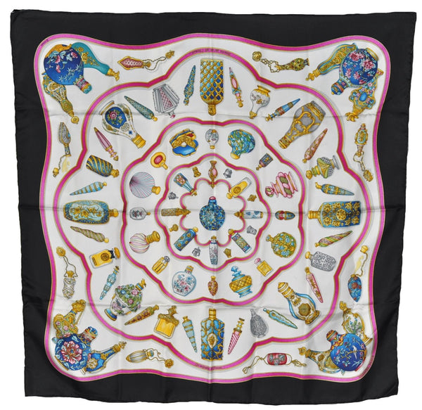 Authentic HERMES Carre 90 Scarf "Qu' importe le flacon" Silk Black 2440F