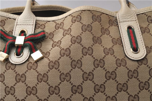 Authentic GUCCI Sherry Line Princy Ribbon Tote Bag GG Canvas 163805 Brown 2442D