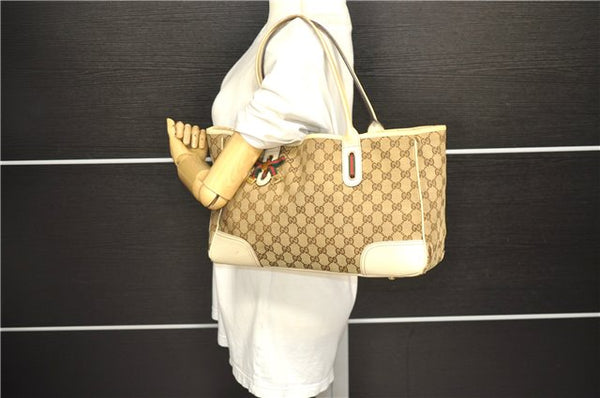 Authentic GUCCI Sherry Line Princy Ribbon Tote Bag GG Canvas 163805 Brown 2442D