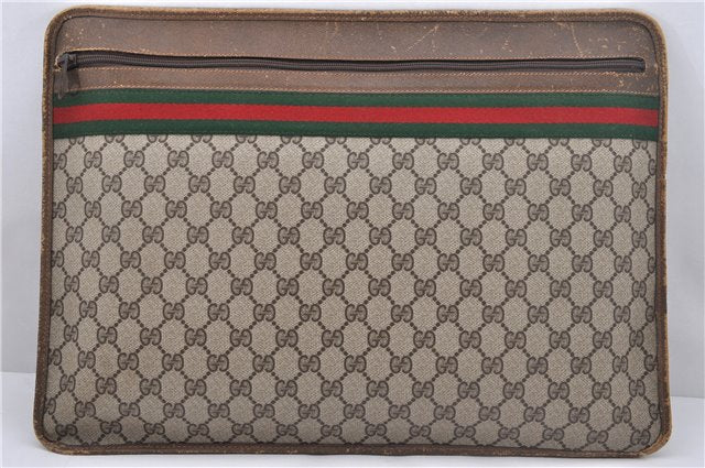 Authentic GUCCI Web Sherry Line Document Case PVC Leather Brown 2443D