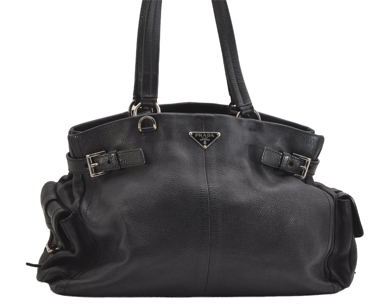 Authentic PRADA Vintage Leather Nappa Shoulder Hand Bag Black 2443I