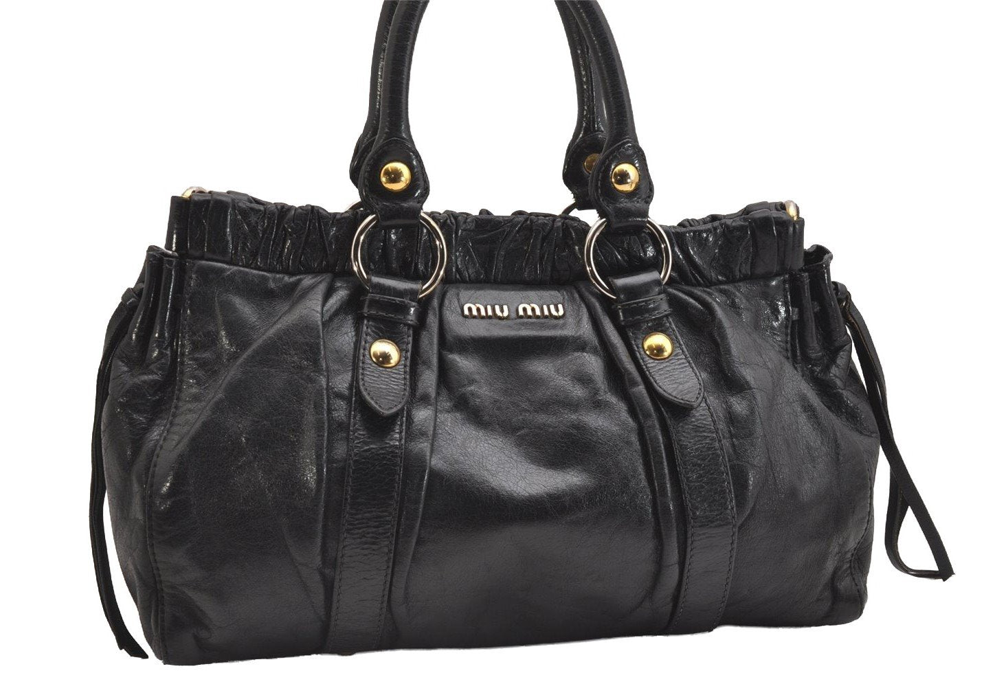 Authentic MIU MIU Vintage Leather Hand Tote Bag Black 2444I