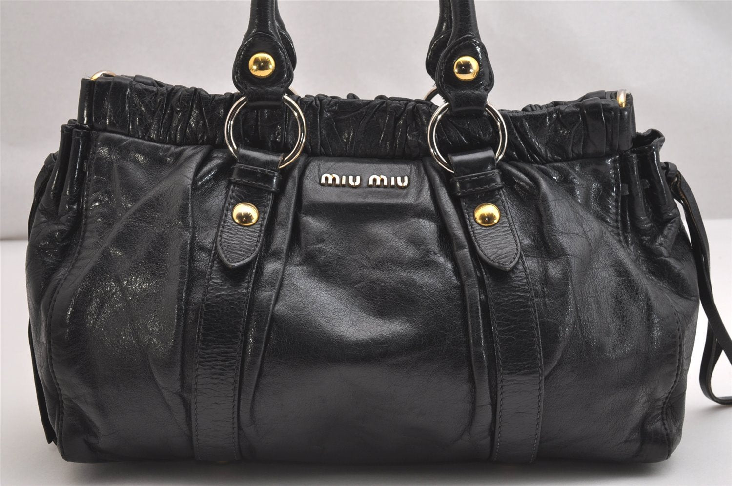 Authentic MIU MIU Vintage Leather Hand Tote Bag Black 2444I