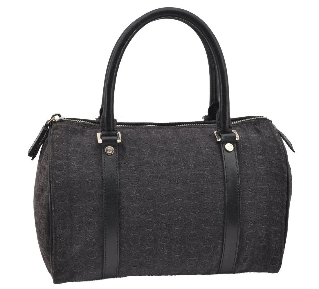 Authentic CELINE C Macadam Carriage Pattern Hand Bag Canvas Leather Black 2445I