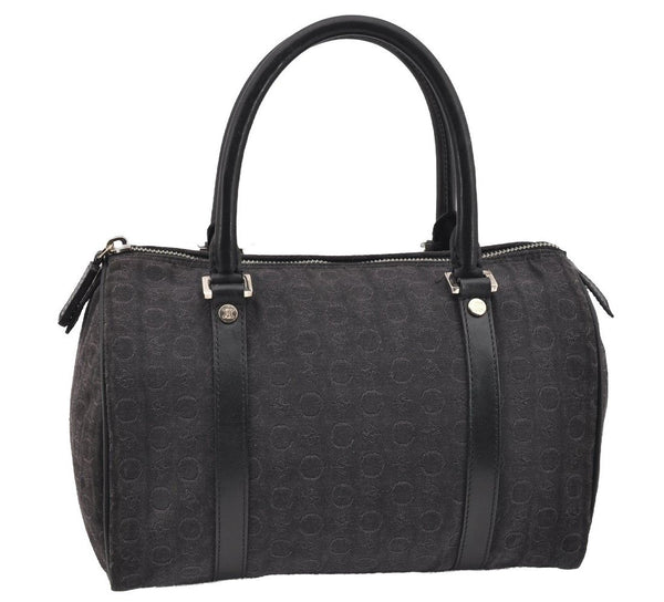 Authentic CELINE C Macadam Carriage Pattern Hand Bag Canvas Leather Black 2445I