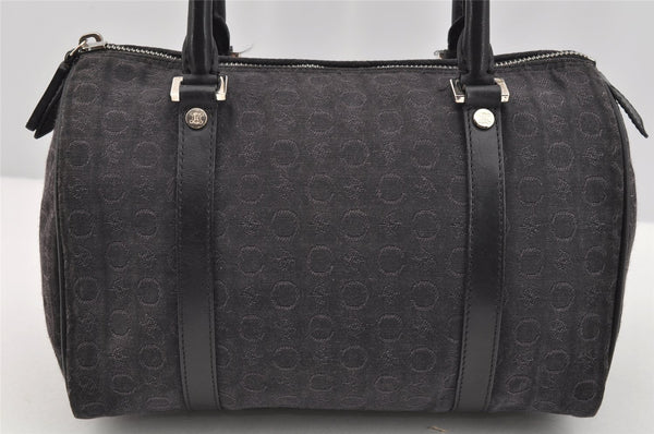Authentic CELINE C Macadam Carriage Pattern Hand Bag Canvas Leather Black 2445I