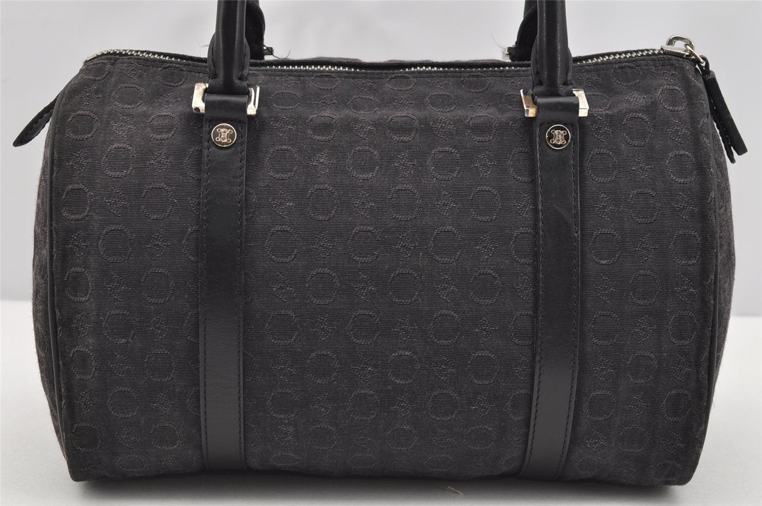 Authentic CELINE C Macadam Carriage Pattern Hand Bag Canvas Leather Black 2445I