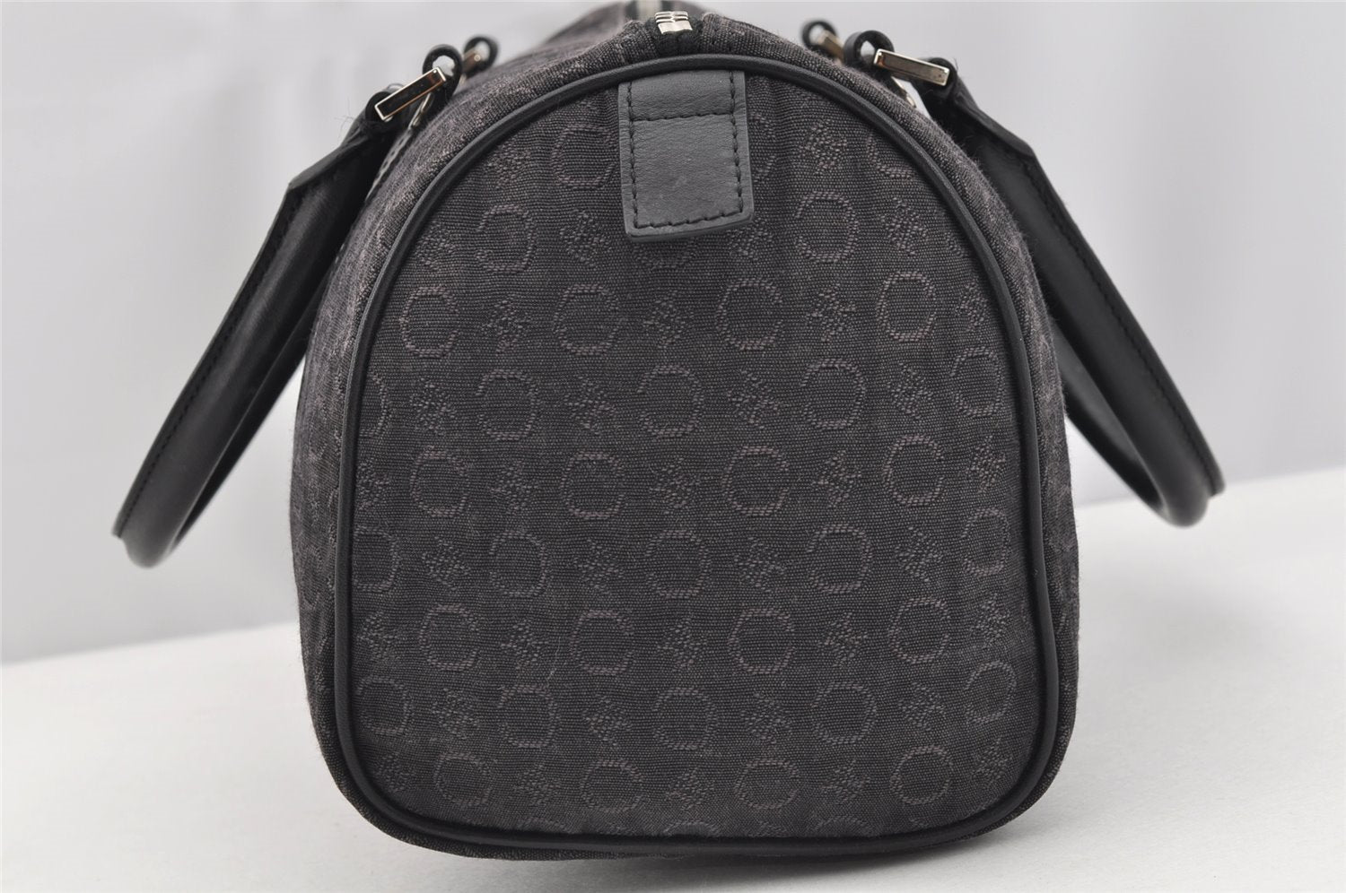 Authentic CELINE C Macadam Carriage Pattern Hand Bag Canvas Leather Black 2445I