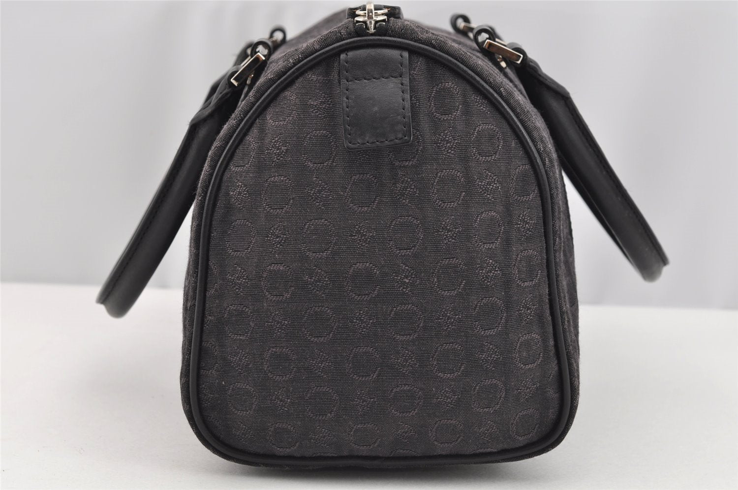 Authentic CELINE C Macadam Carriage Pattern Hand Bag Canvas Leather Black 2445I