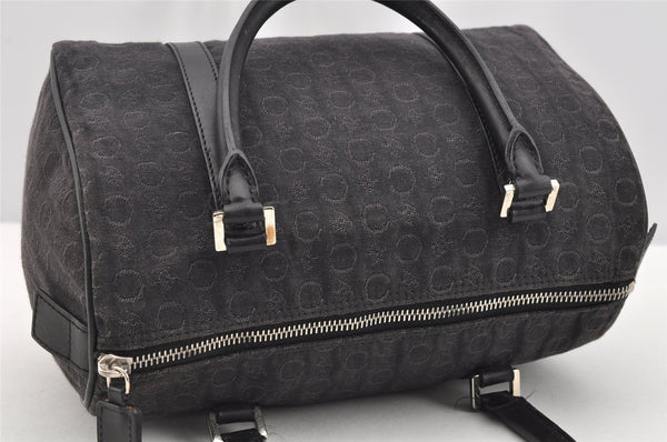 Authentic CELINE C Macadam Carriage Pattern Hand Bag Canvas Leather Black 2445I