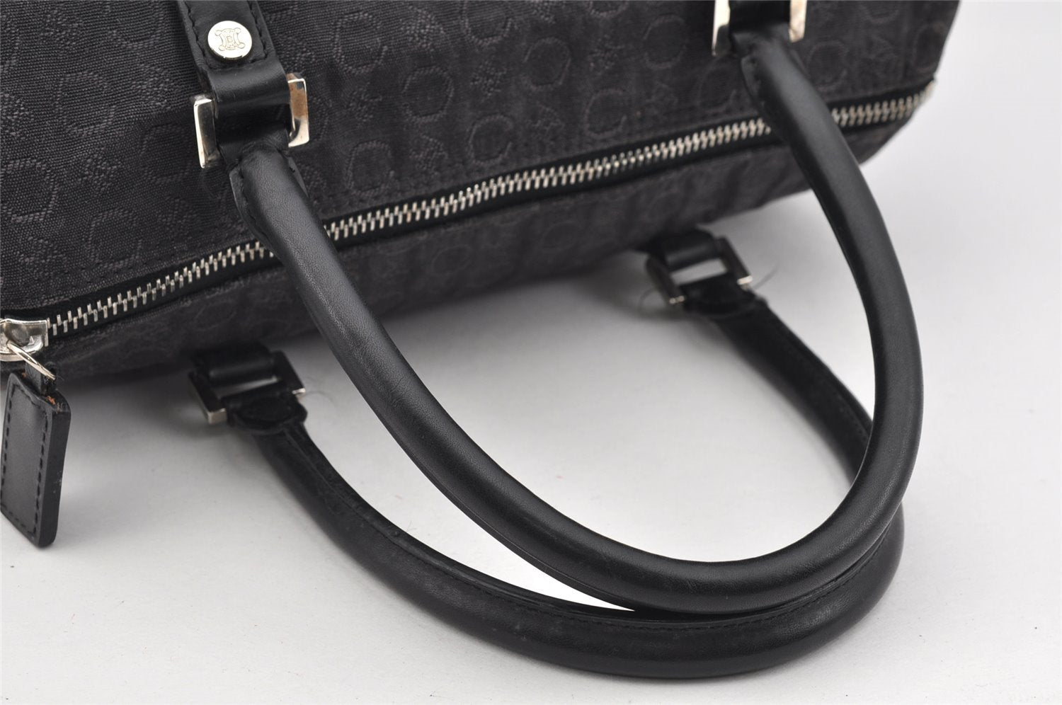 Authentic CELINE C Macadam Carriage Pattern Hand Bag Canvas Leather Black 2445I