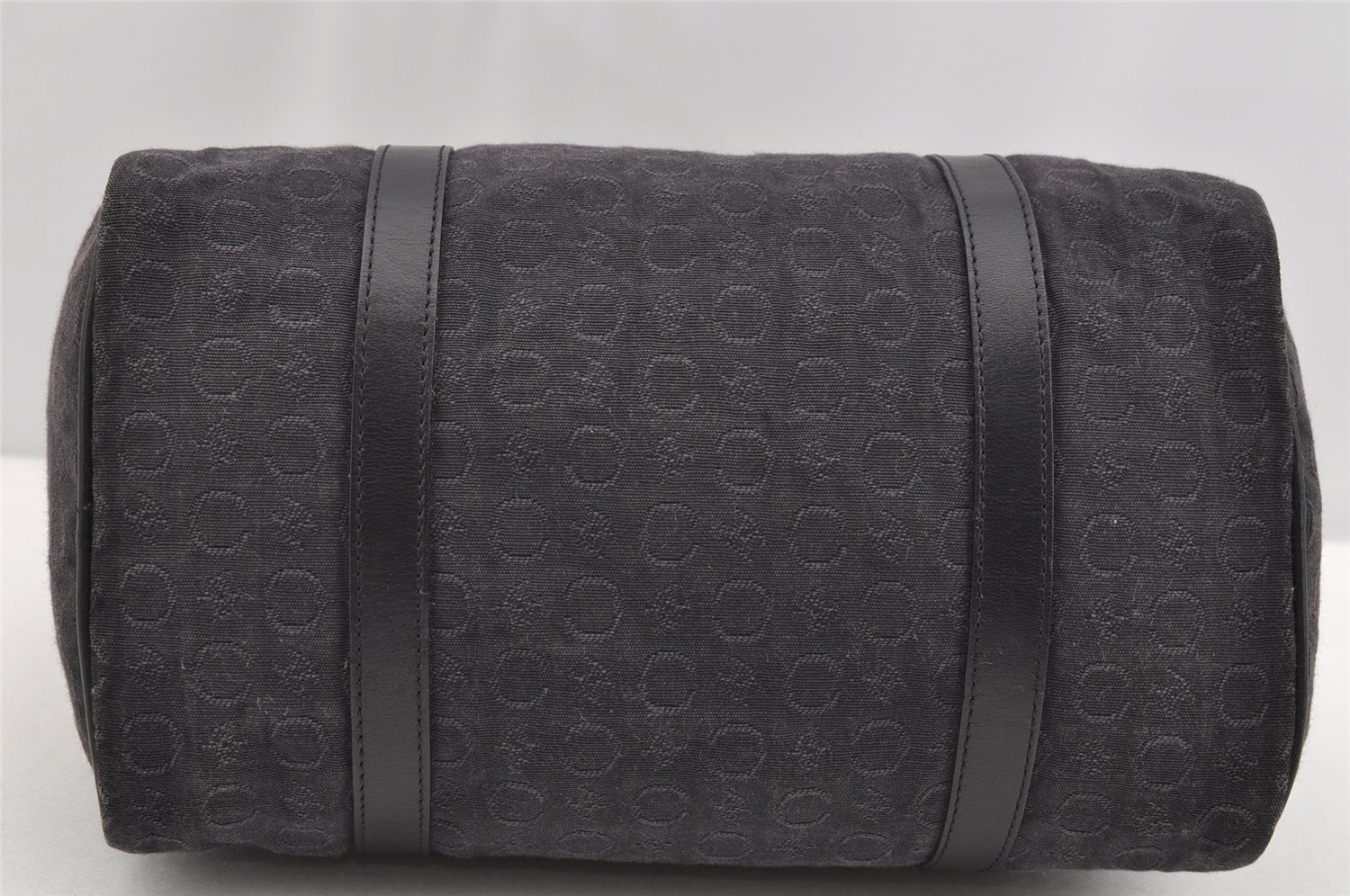 Authentic CELINE C Macadam Carriage Pattern Hand Bag Canvas Leather Black 2445I