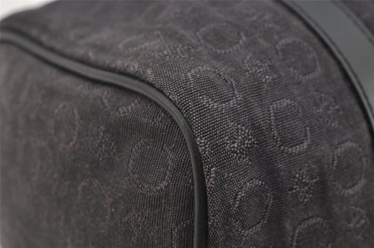Authentic CELINE C Macadam Carriage Pattern Hand Bag Canvas Leather Black 2445I