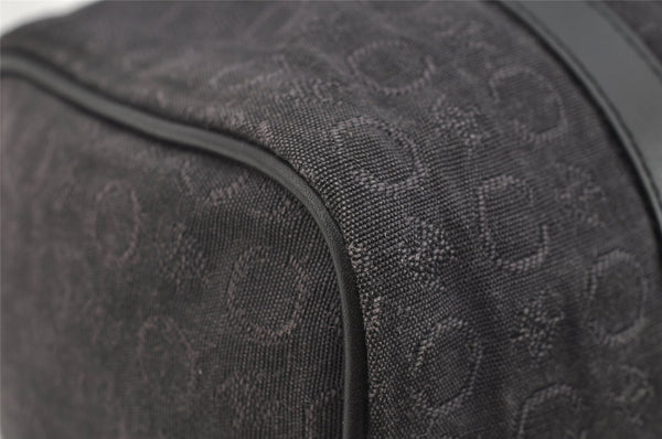 Authentic CELINE C Macadam Carriage Pattern Hand Bag Canvas Leather Black 2445I