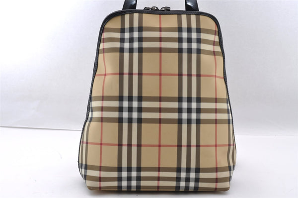 Authentic BURBERRY Vintage Nova Check PVC Leather Backpack Beige Brown 2446I