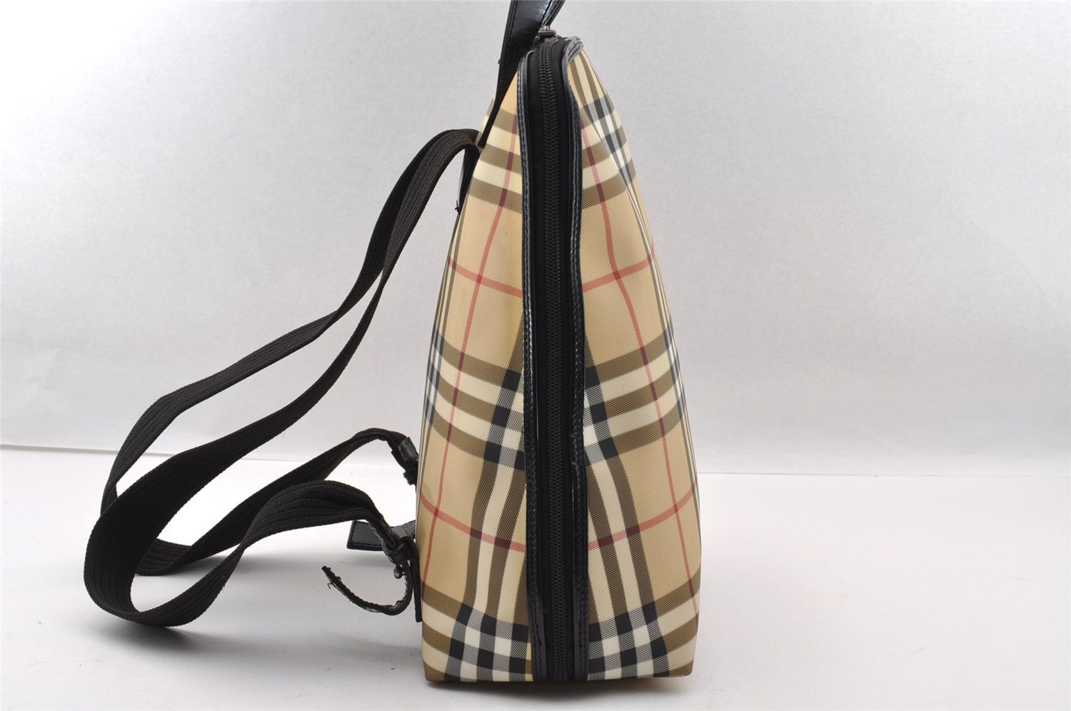 Authentic BURBERRY Vintage Nova Check PVC Leather Backpack Beige Brown 2446I