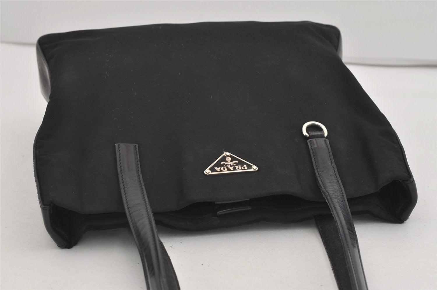 Authentic PRADA Nylon Tessuto Leather Shoulder Tote Bag Purse Black 2447I