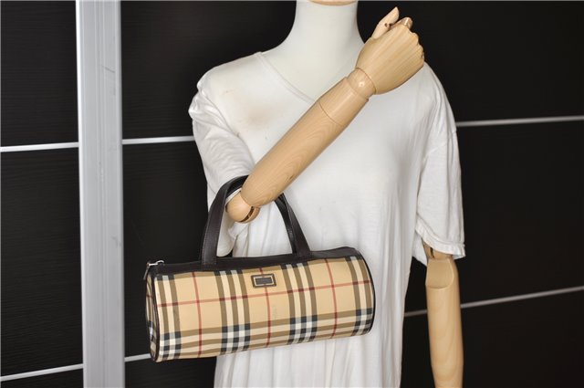 Authentic BURBERRY Vintage Nova Check PVC Shoulder Hand Bag Brown Beige 2448F
