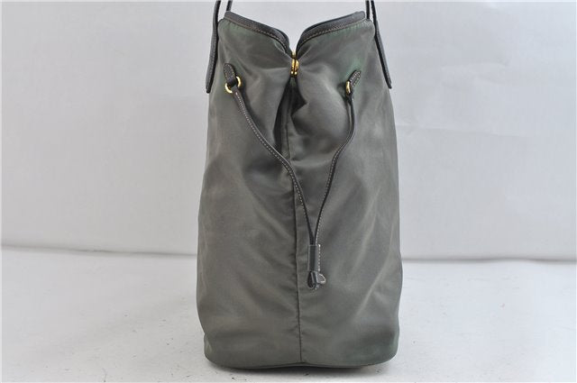 Authentic PRADA Nylon Leather Shoulder Tote Bag Green Khaki Gray 2449D