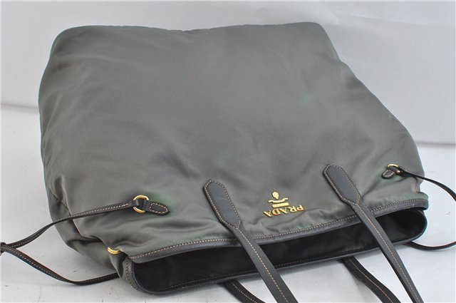 Authentic PRADA Nylon Leather Shoulder Tote Bag Green Khaki Gray 2449D