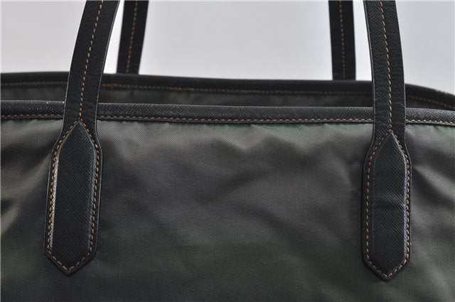 Authentic PRADA Nylon Leather Shoulder Tote Bag Green Khaki Gray 2449D