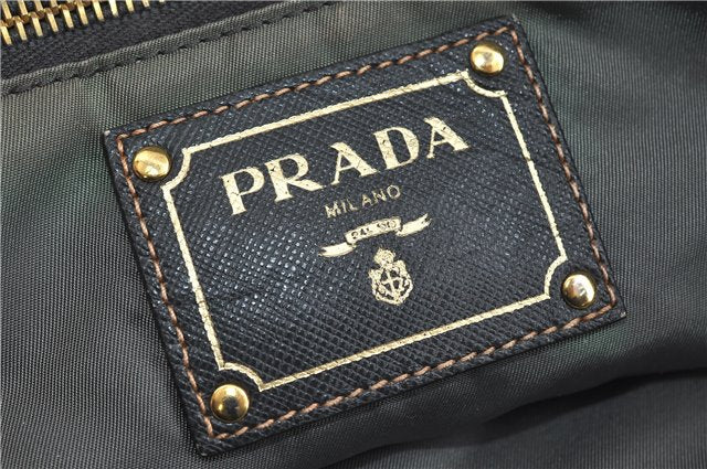 Authentic PRADA Nylon Leather Shoulder Tote Bag Green Khaki Gray 2449D