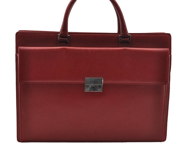 Authentic BURBERRY Vintage Leather Briefcase Business Hand Bag Red 2449I