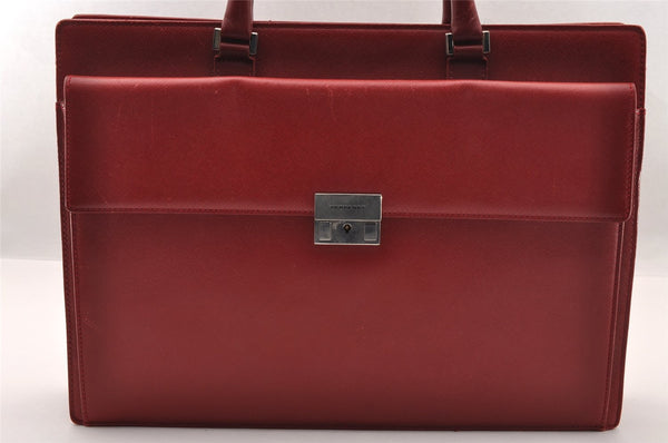 Authentic BURBERRY Vintage Leather Briefcase Business Hand Bag Red 2449I