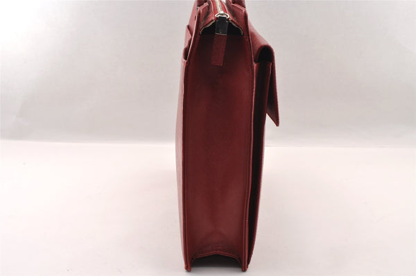 Authentic BURBERRY Vintage Leather Briefcase Business Hand Bag Red 2449I