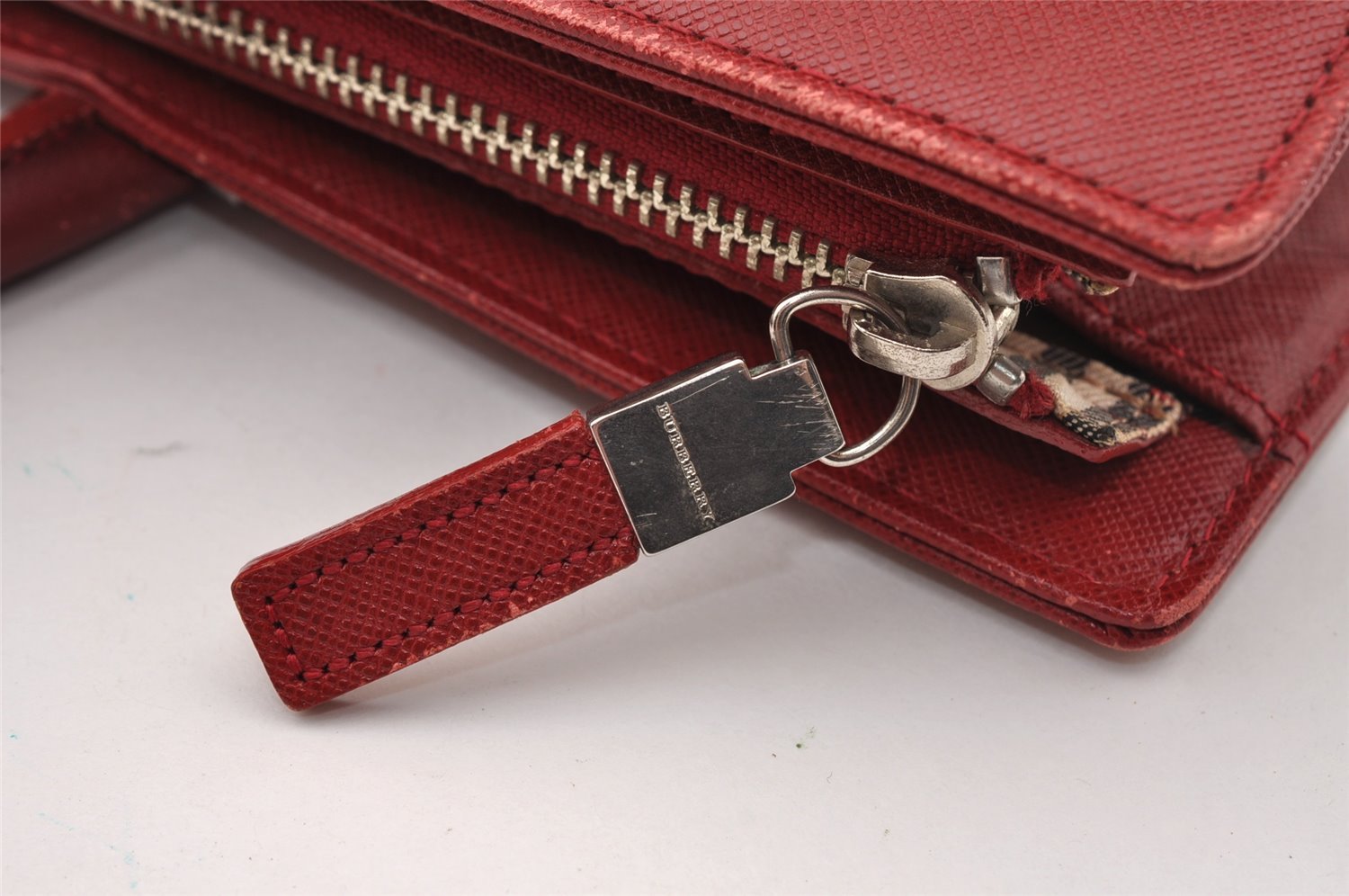 Authentic BURBERRY Vintage Leather Briefcase Business Hand Bag Red 2449I