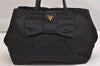 Authentic PRADA Tessuto Fiocco Ribbon Nylon Leather Hand Tote Bag Black 2450I