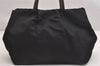 Authentic PRADA Tessuto Fiocco Ribbon Nylon Leather Hand Tote Bag Black 2450I