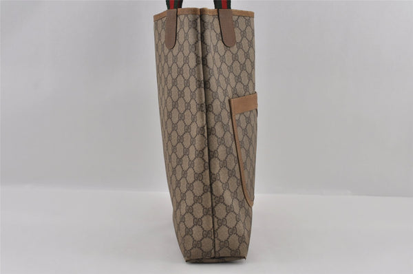 Authentic GUCCI Web Sherry Line Shoulder Tote Bag GG PVC Leather Brown 2452I