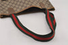 Authentic GUCCI Web Sherry Line Shoulder Tote Bag GG PVC Leather Brown 2452I