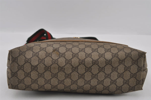 Authentic GUCCI Web Sherry Line Shoulder Tote Bag GG PVC Leather Brown 2452I