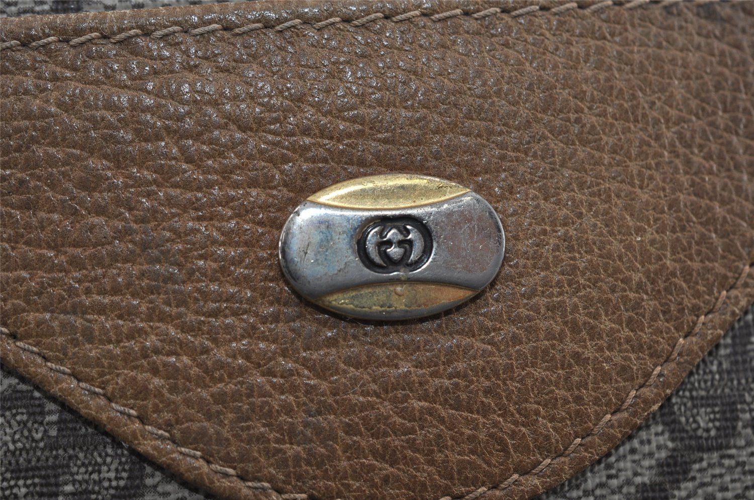 Authentic GUCCI Web Sherry Line Shoulder Tote Bag GG PVC Leather Brown 2452I