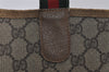 Authentic GUCCI Web Sherry Line Shoulder Tote Bag GG PVC Leather Brown 2452I