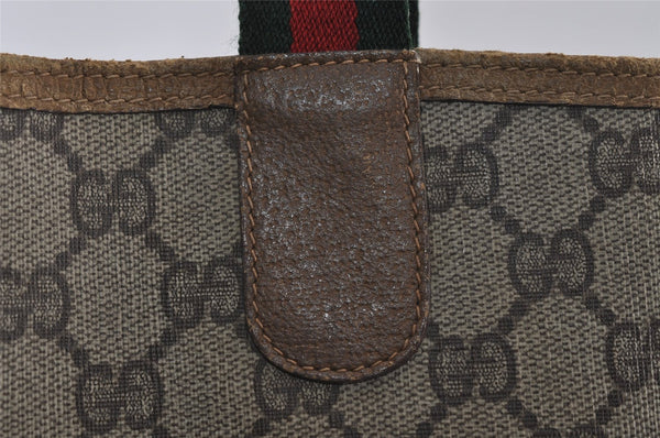 Authentic GUCCI Web Sherry Line Shoulder Tote Bag GG PVC Leather Brown 2452I