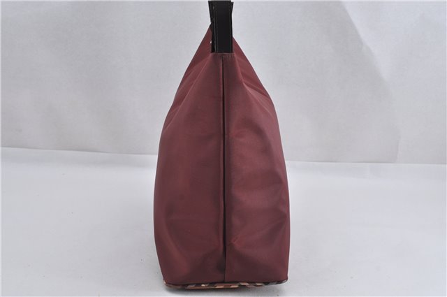Authentic BURBERRY BLUE LABEL Check Shoulder Bag Nylon Leather Bordeaux 2455F