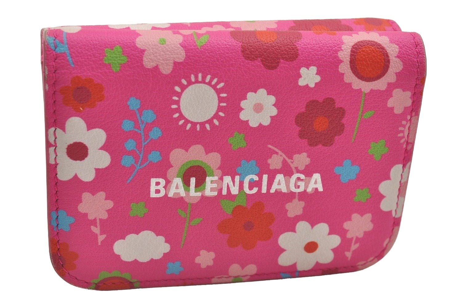 Authentic BALENCIAGA Cash Mini Wallet Trifold Wallet Leather 593813 Pink 2455I