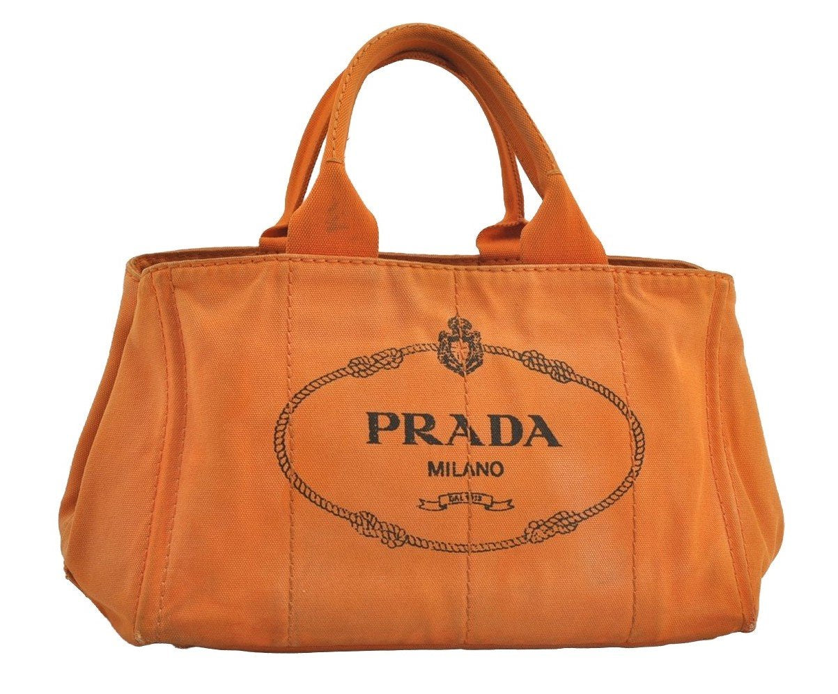 Authentic PRADA Canapa M Vintage Canvas Tote Hand Bag Orange 2457I