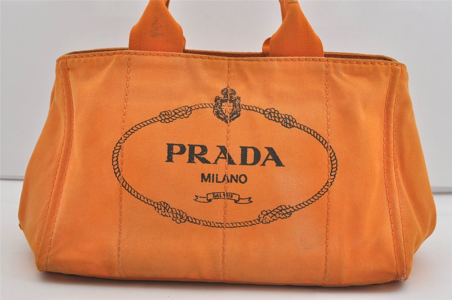 Authentic PRADA Canapa M Vintage Canvas Tote Hand Bag Orange 2457I