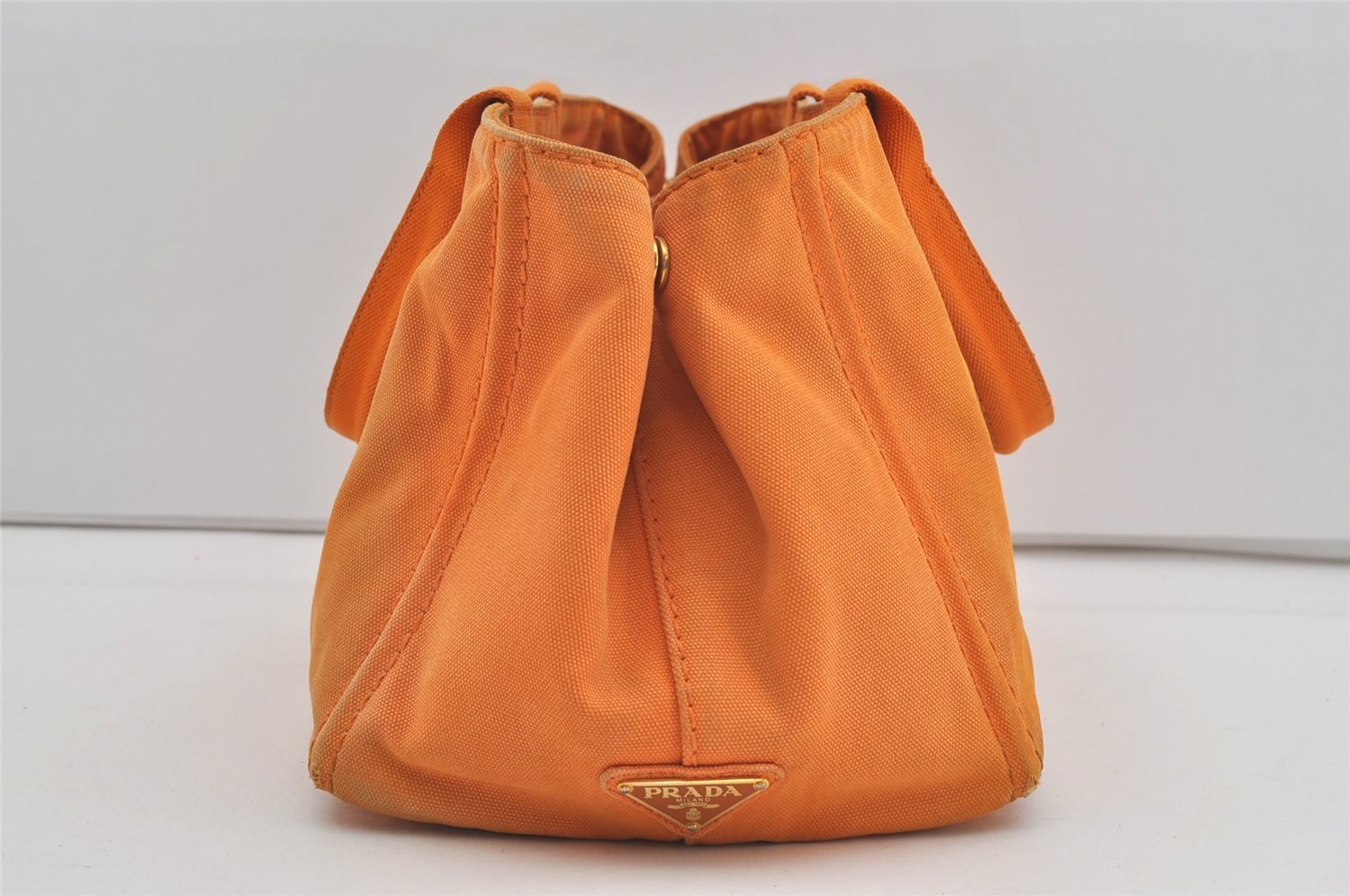 Authentic PRADA Canapa M Vintage Canvas Tote Hand Bag Orange 2457I