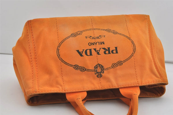 Authentic PRADA Canapa M Vintage Canvas Tote Hand Bag Orange 2457I
