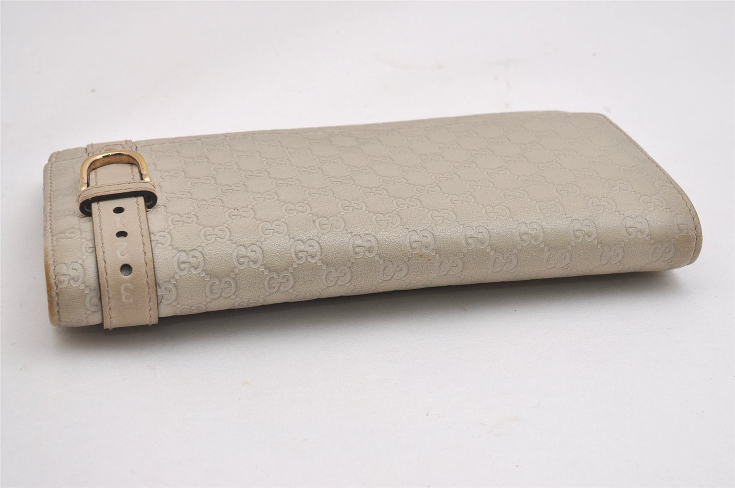 Authentic GUCCI Micro Guccissima GG Leather Long Wallet Purse 309760 White 2458I