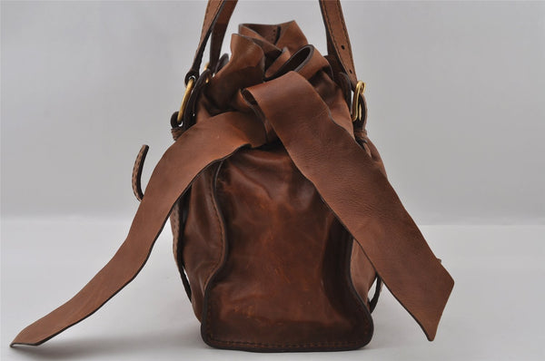 Authentic MIU MIU Vintage Leather Shoulder Tote Bag Brown 2459I