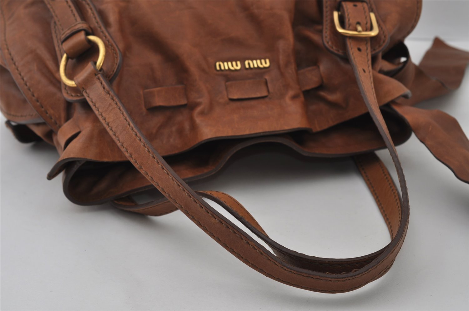Authentic MIU MIU Vintage Leather Shoulder Tote Bag Brown 2459I