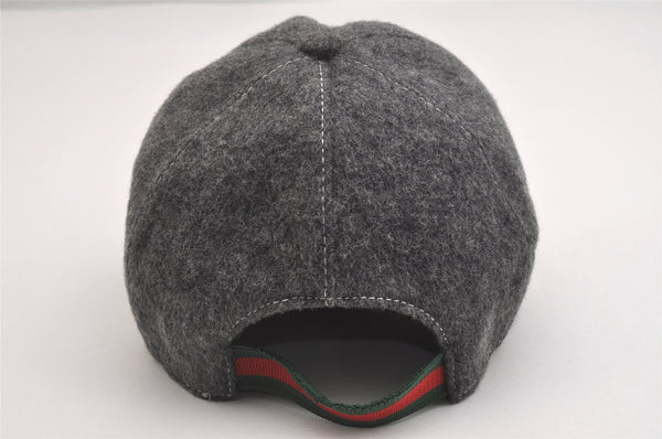 Authentic GUCCI Web Sherry Line Cap Wool Size L Gray 2460I