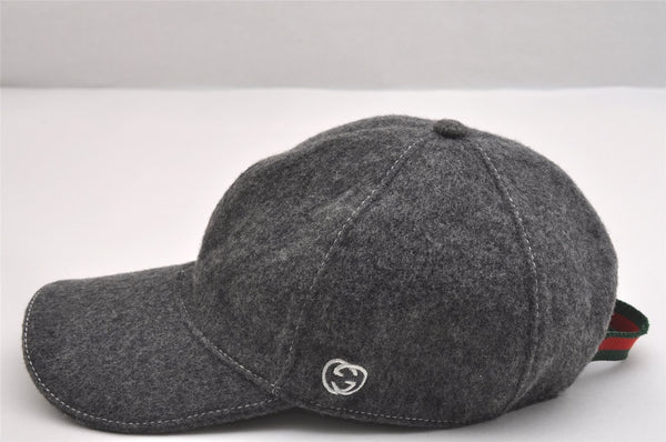 Authentic GUCCI Web Sherry Line Cap Wool Size L Gray 2460I